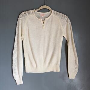 Vintage WOMEN'S Medium White Acrylic Knit Sweater Pullover Taiwan Henley Retro